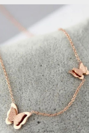 Rose Gold Plated Butterfly Shaped Pendant with Chain