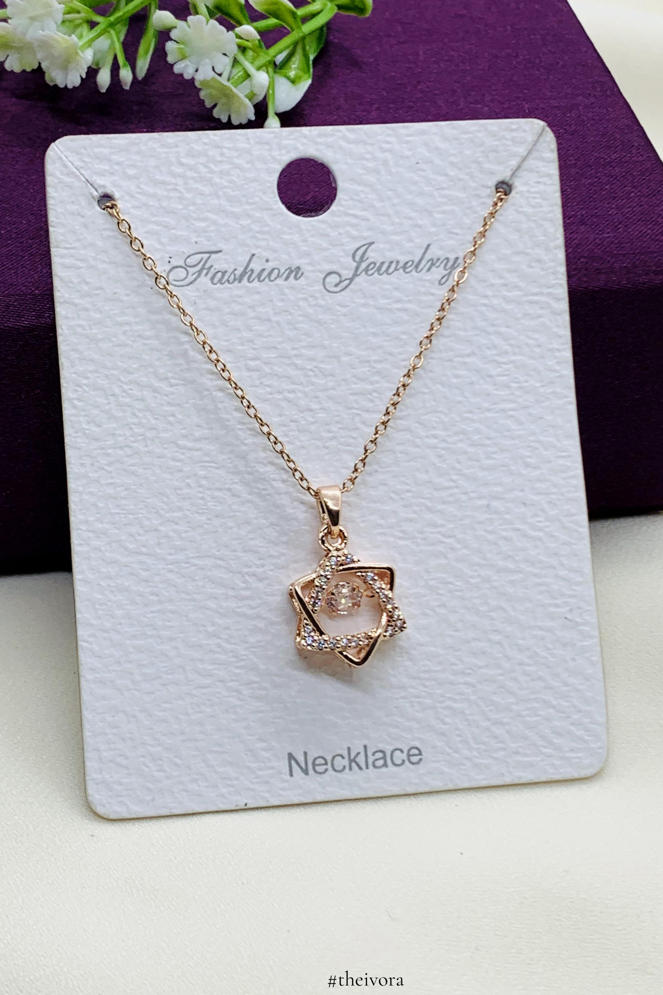 STYLISH ATTRACTIVE DANCING DIAMOND STAR WITH ROSE GOLD CHAIN PENDANT FOR GIRLS WOMENS GIRLFRIEND BIRTHDAY GIFT