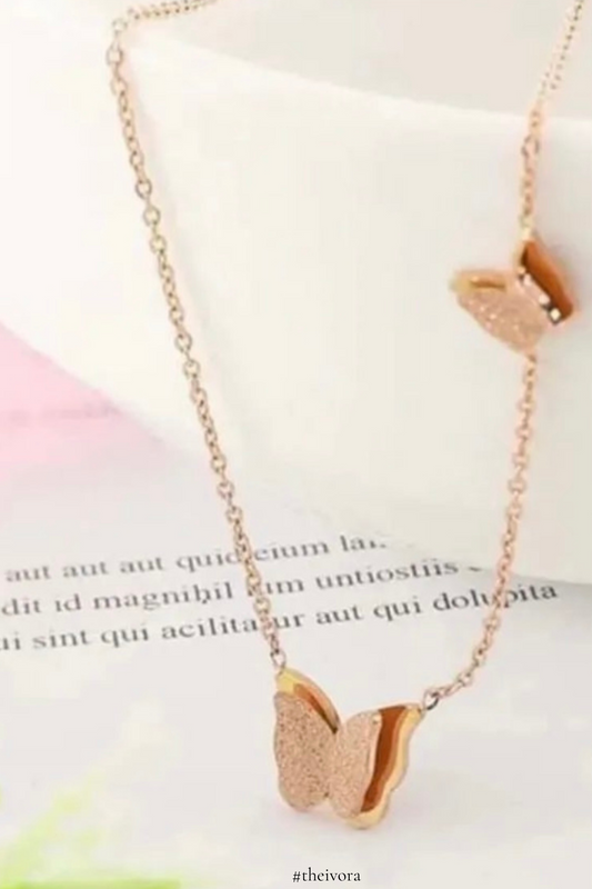 Rose Gold Plated Butterfly Shaped Pendant with Chain