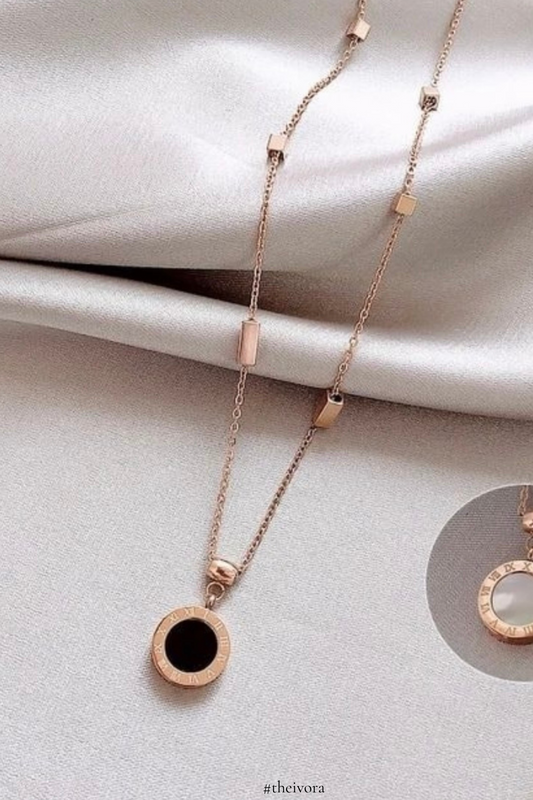 Rose Gold-Plated CZ Studded Round Pendant With Chain